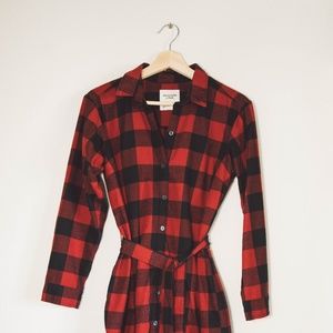 Abercrombie & Fitch Red and Black Buffalo Plaid Belted Dress